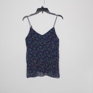 AEO Blue Ruffle Flowered V Neck Tank Top